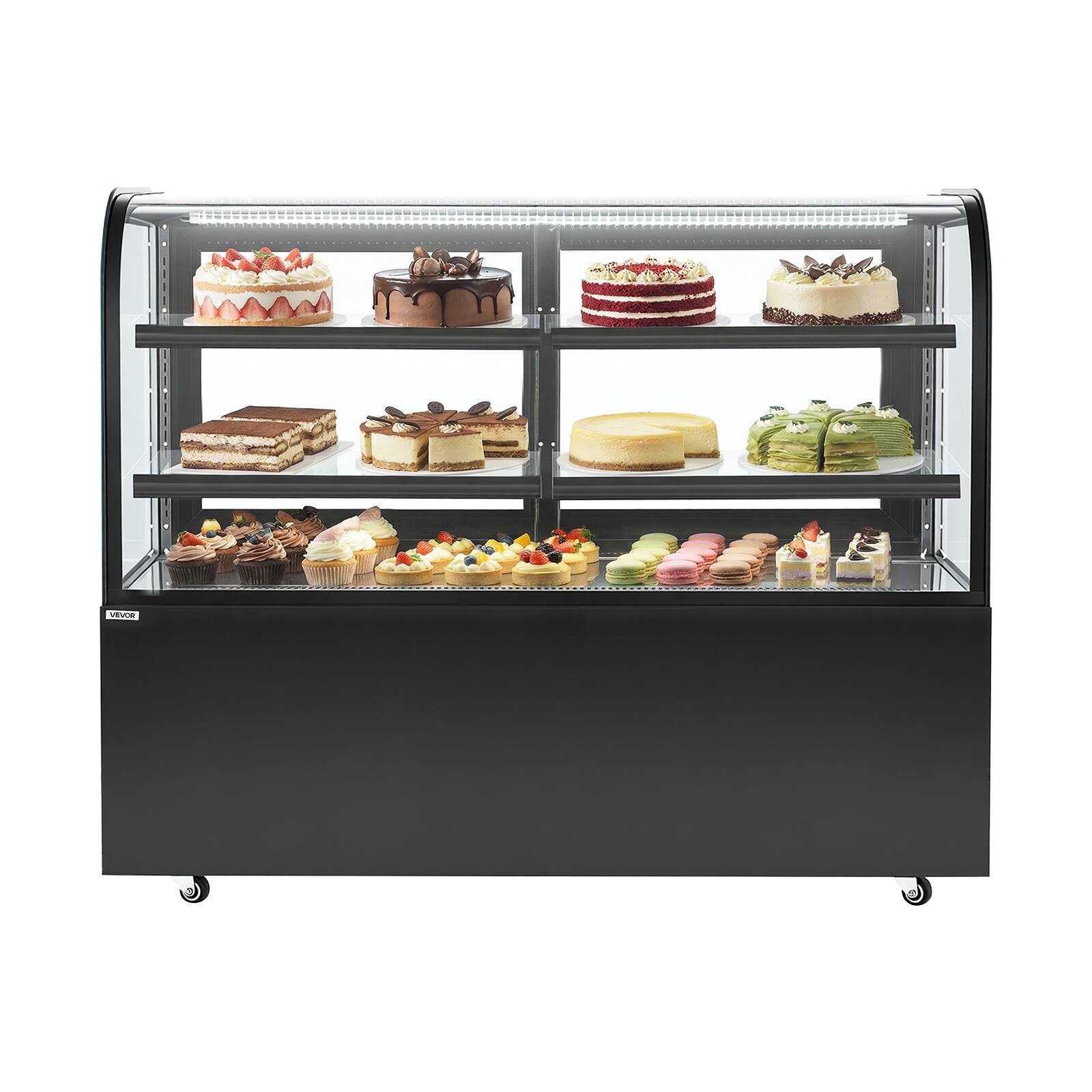 Front. VEVOR - Refrigerated Display Case, 17.6 Cu.Ft./550L Large Pastry Display Case, 2-Tier Commercial Cake Refrigerator with LED - Black.