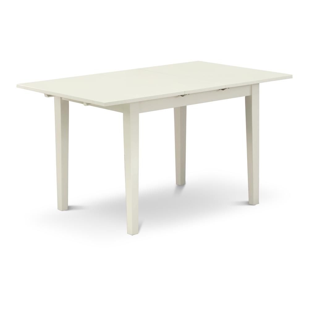 Angle. East West Furniture - East West Furniture NFT-LWH-T Rectangular Small Table Linen White Color Table Surface and Solid Wood Small Table Legs - White.