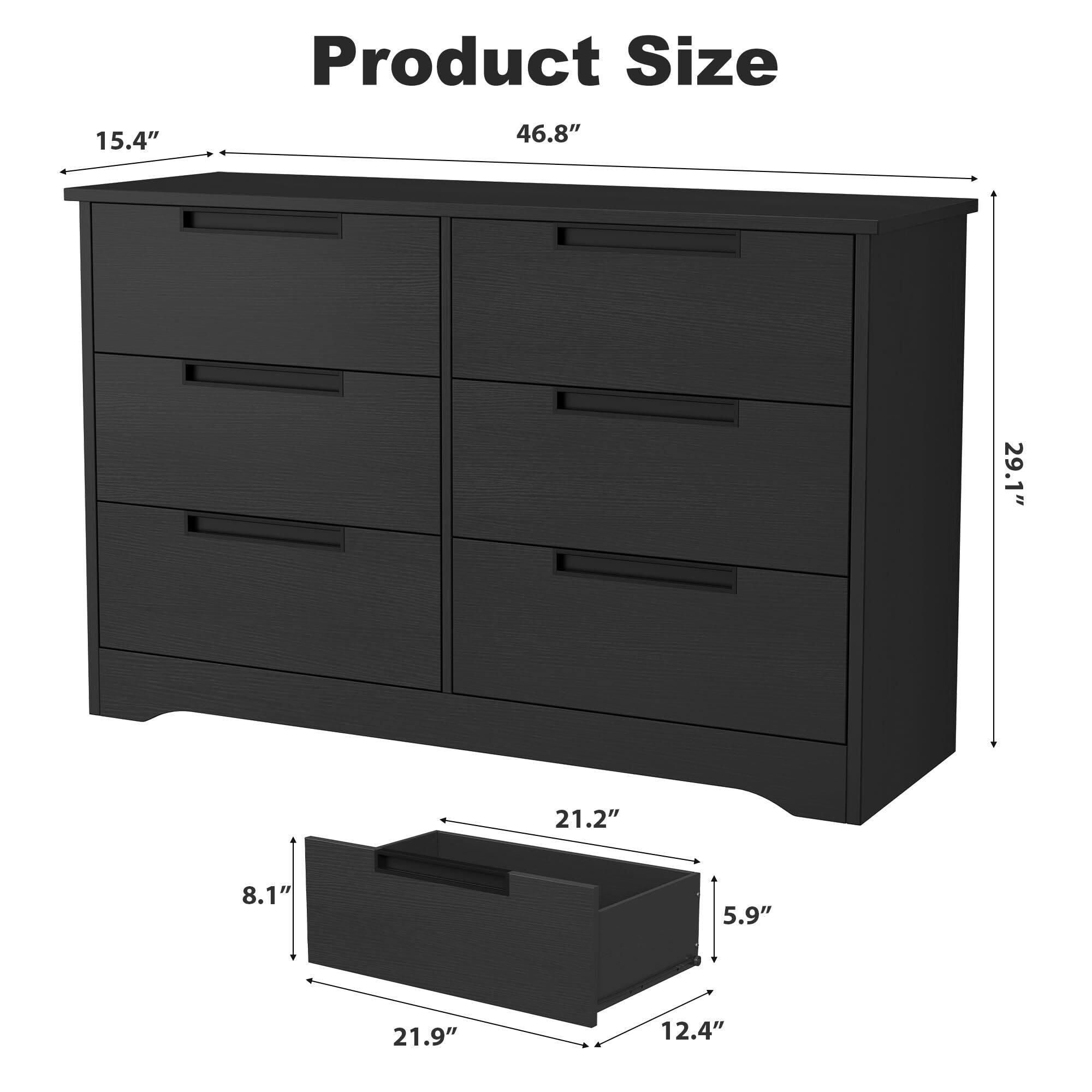 Alt View 1. Acekool - 6 Drawer Dresser for Bedroom, Natural Modern Double Dresser Organizer with Embedded Handles Design - Black.