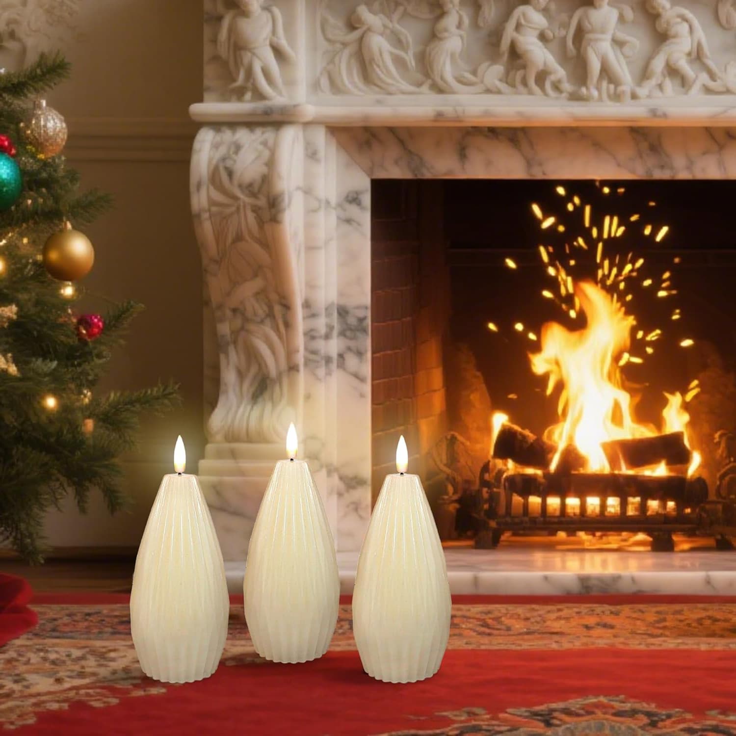 Alt View 2. FINEAK - 3 Pack Ivory Irregular Flameless Candles: Remote & Timer, Real Wax Flicker, Battery Operated, for Home Party, Wedding - ‎Ivory.