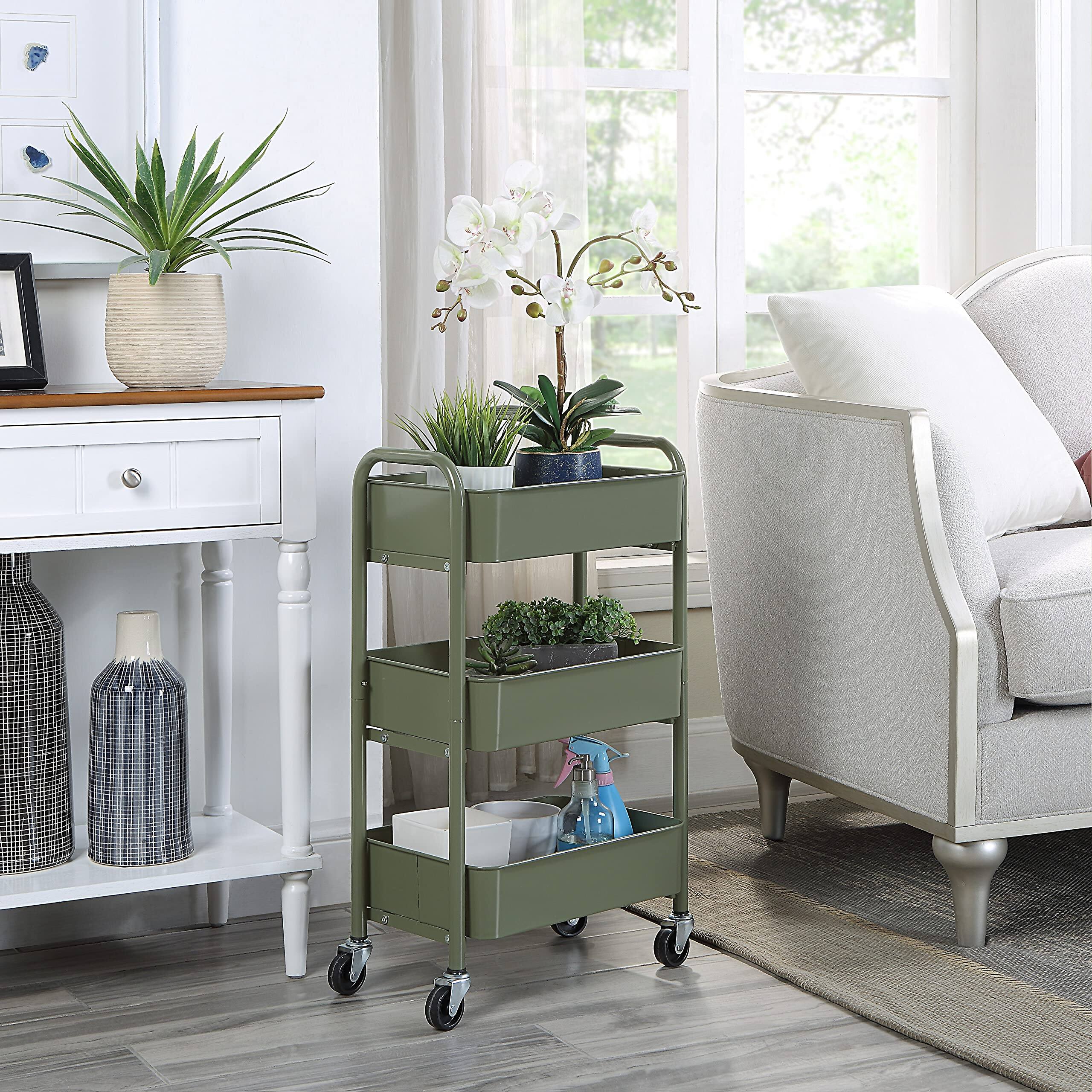 Left. Earthley Blooms - 3-tier Delicate Compact Rolling Metal Storage Organizer Mobile Utility Cart Kitchen under Desk Caster Wheel....