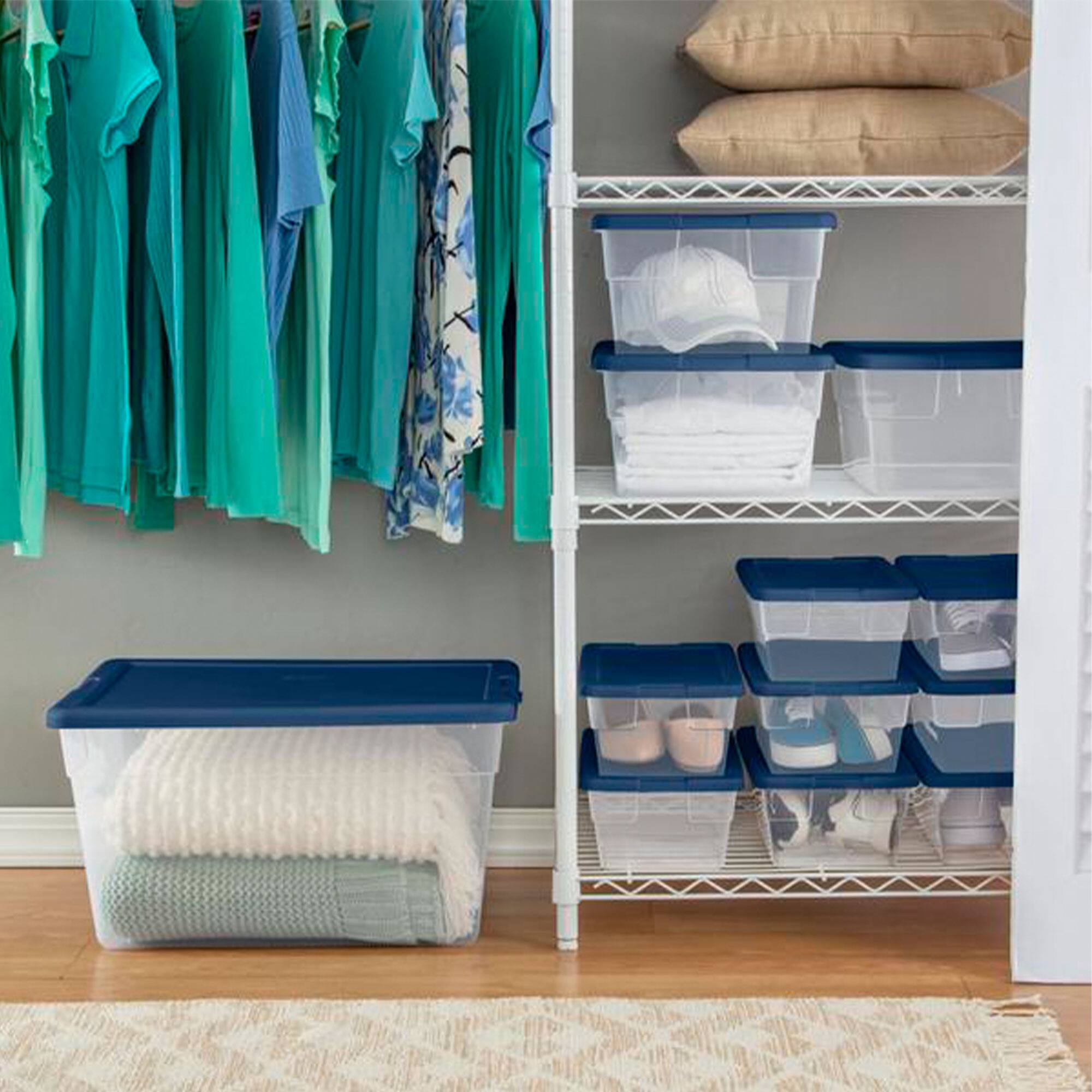 Alt View 2. Sterilite - Sterilite Stackable 16 Qt Storage Box Container, Clear, Marine Blue Lid, 2 Pack - Marine blue.