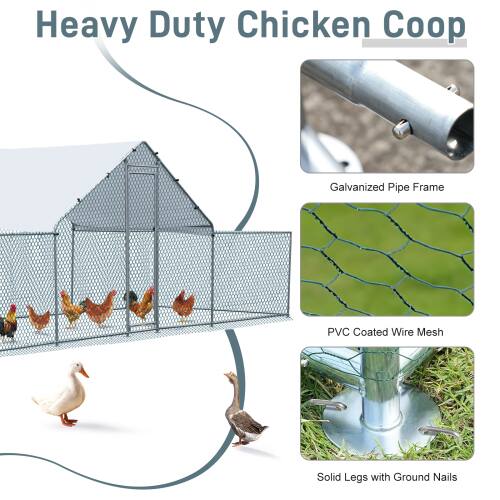 Heavy Duty Chicken Coop  
Galvanized Pipe Frame  
PVC Coated Wire Mesh  
Solid Legs with Ground Nails
