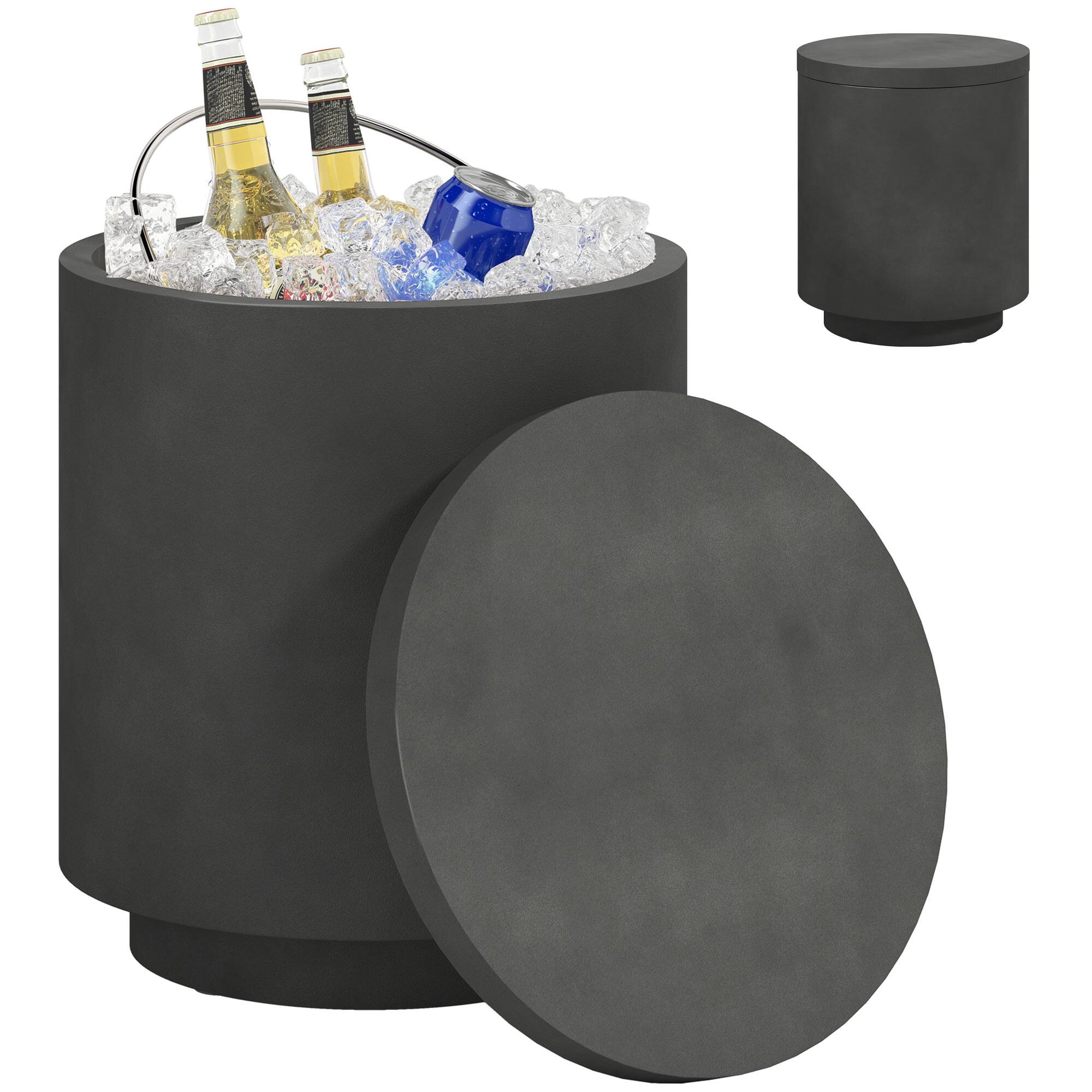 Front. Homcom - 2.6 Gal Outdoor Cooler Side Table w/ Removable Ice Bucket, Storage, 3-in-1 Design for Patio - Gray.