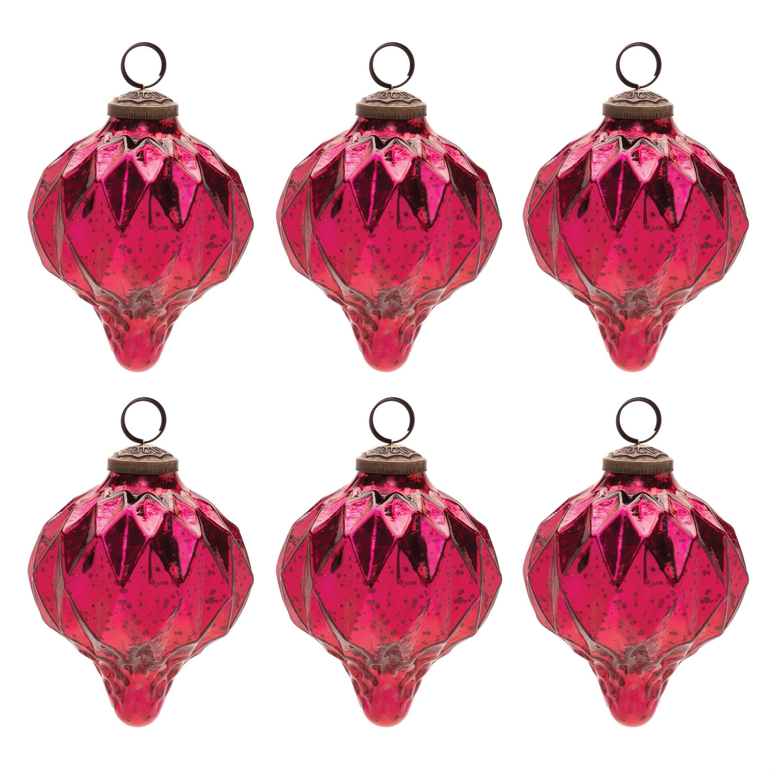 Angle. BreeBe - Harliquin Mercury Glass Onion Ornament (Set of 6) - Pink.
