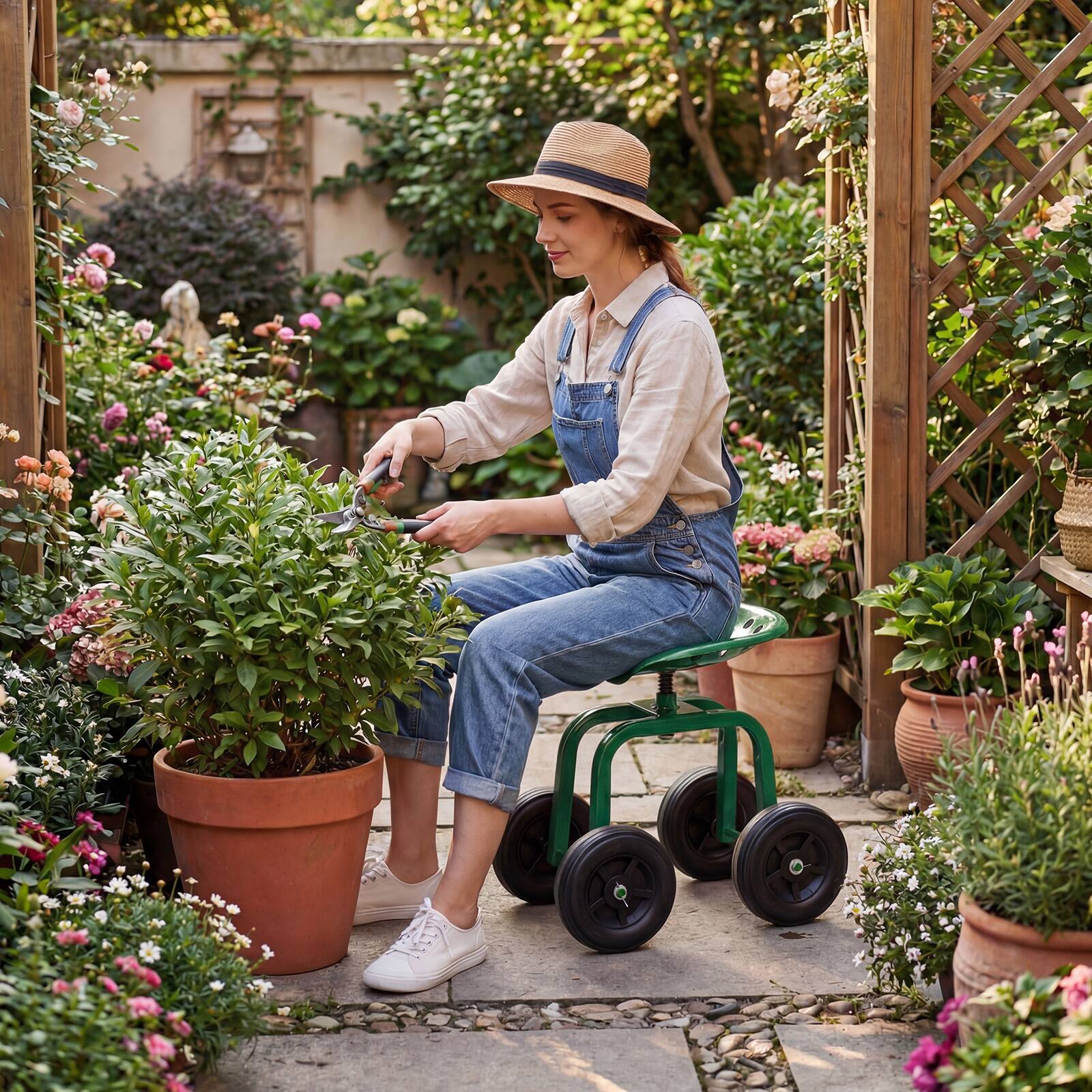 Alt View 3. Costway - Costway Rolling Garden Cart Heavy Duty Workseat with 360° Swivel Seat & Adjustable Height - Green.