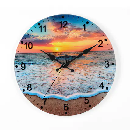Front. Oumilen - 12" Beach Sunset Wall Clock - Yellow.