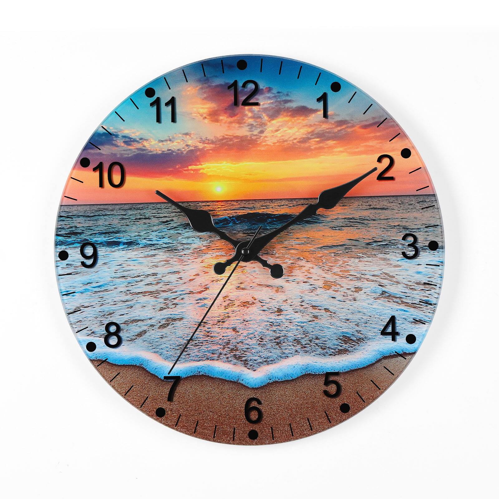 Front. Oumilen - 12" Beach Sunset Wall Clock - Yellow.