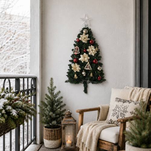 Alt View 9. Winado - 2PCS 3FT Christmas Hanging Half Wall Tree, Portable Mini Tree with Lights, Ornaments for Indoor Holiday Party Decoration - Green.