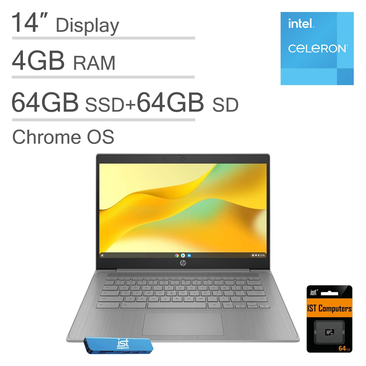 HP - Chromebook 14 14" HD Laptop - Intel Celeron N4120 with 4GB Memory - 128GB Storage - IST HUB - SD Card - Chrome OS - Gray