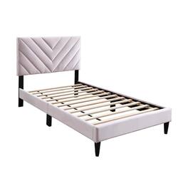 Manhattan Lane - Lilian Twin Bed, Tufted Light Pink Velvet Upholstery, Chevron Stitch - Pink, Black