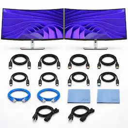 Bundle - Dell - UltraSharp 38 Curved WQHD+ 3840x1600 USB-C Hub Monitor U3824DW - 2x -Pack Dual Monitor with 2x ZP Cable Sets