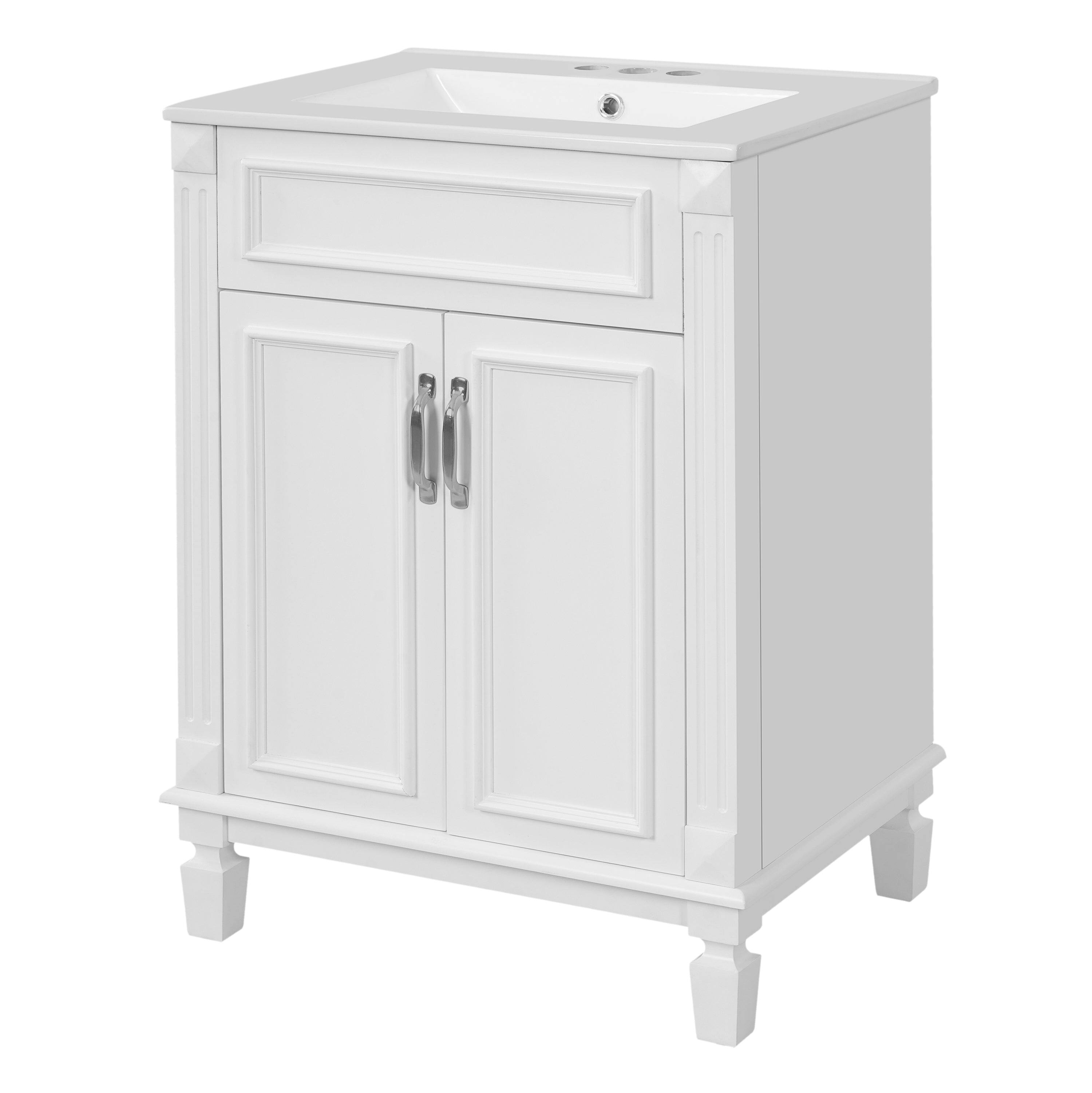 Alt View 10. Boyel Living - 24 Inch Bathroom Vanity with Ceramic Sink Solid Wood Frame White - White.