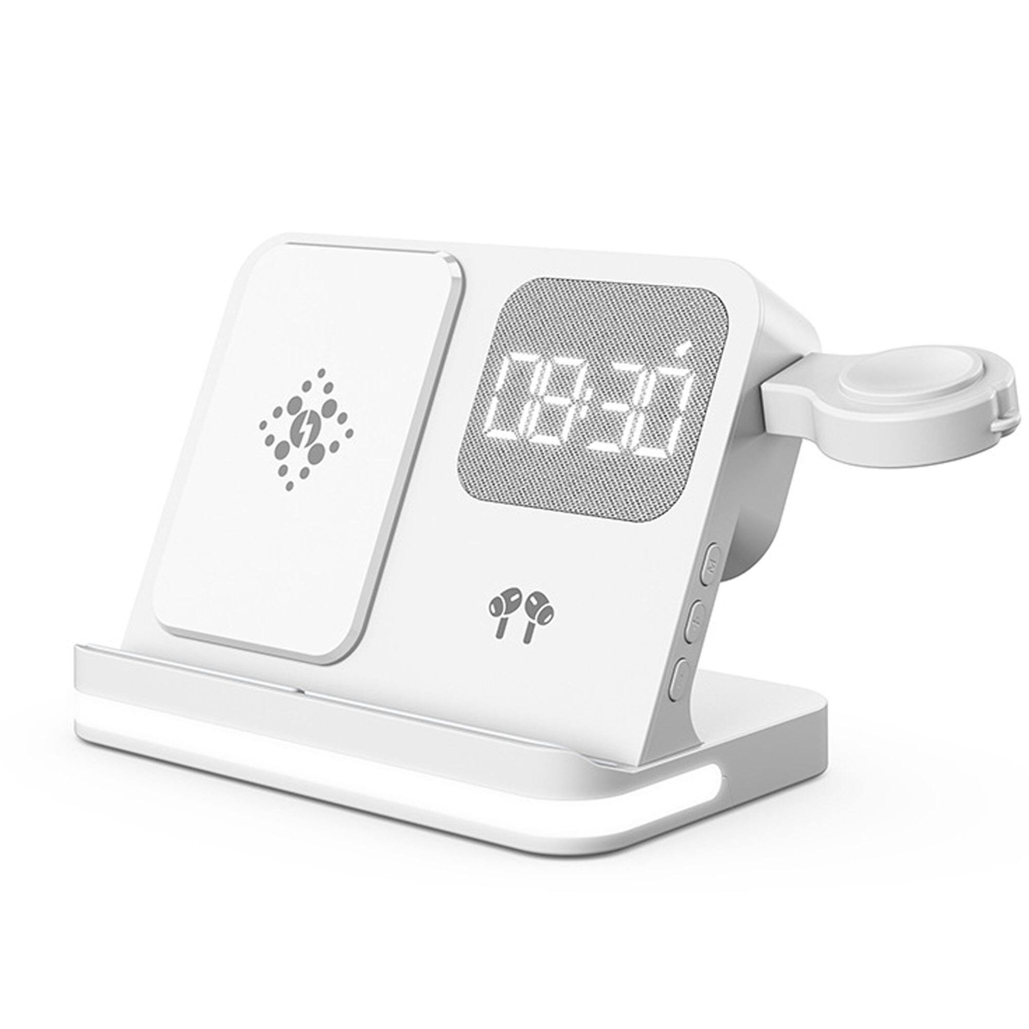 Front. YONWAY - Wireless Charging Station, Fast Wireless Charger Stand with Time Display and Alarm Clock for iPhone, Watches, Airpods.