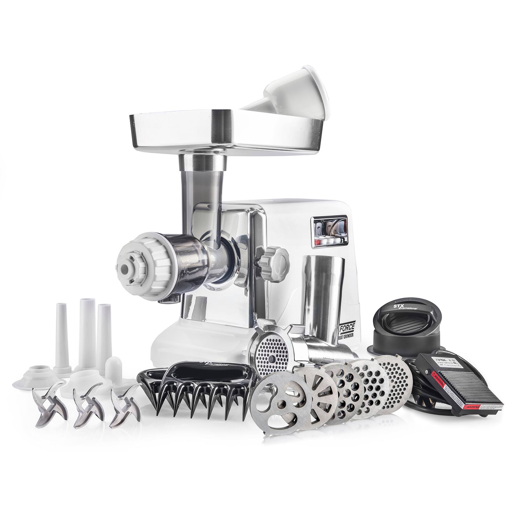 STX International - STX Intl Turboforce 3000 Powerful Electric Meat Grinder, 3 Speed, Sausage Stuffer, Foot Pedal - White