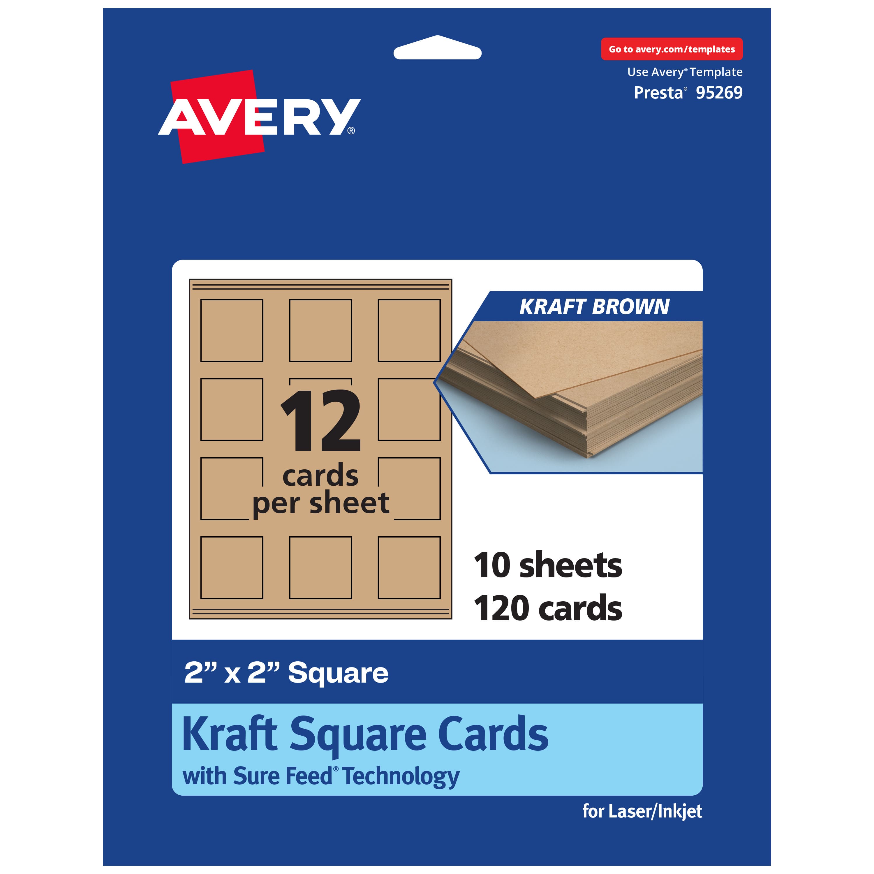 Avery - Printable Business Cards, 2" x 2", Kraft 120ct - Brown