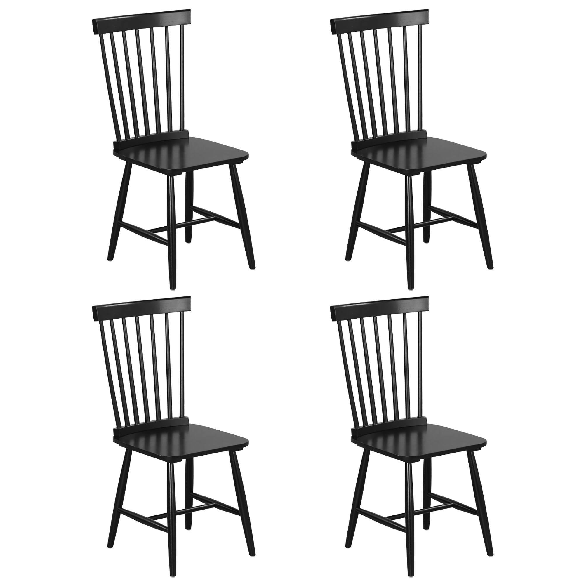 Gymax - Dining Chair Set of 4 Solid Wood Windsor Chair w/ High Spindle Back & Wide Seat - Black