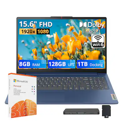 15.6" FHD 1920x1080 Dolby AUDIO WiFi 6 8GB RAM 128GB UFS 1TB Docking
Microsoft 365 Personal
- 1 PC, Mac and mobile subscription
- 1TB cloud storage
- Latest updates
- Advanced security
Lenovo
