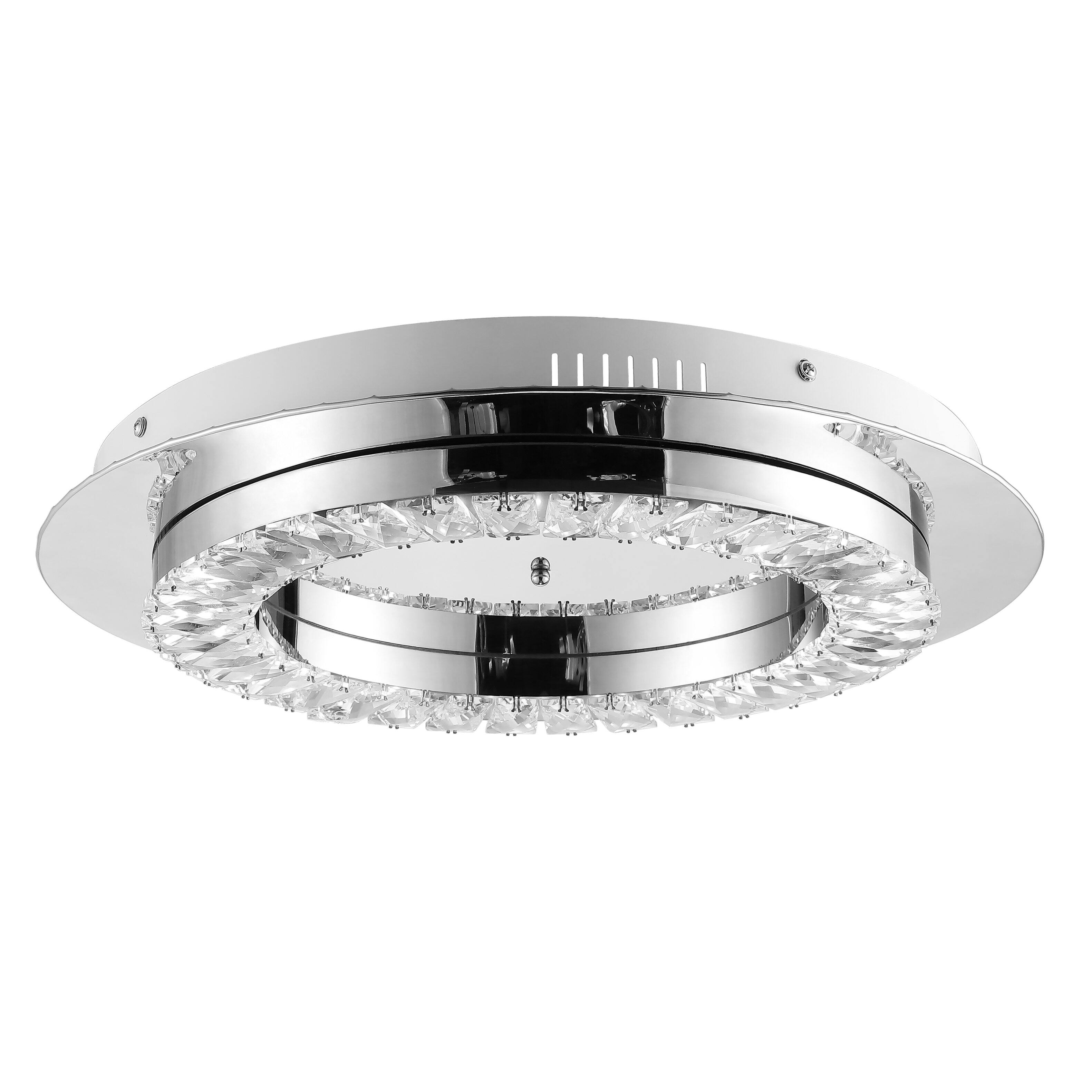 Alt View 7. Jonathan Y - Cristal 18" Integrated Iron/Crystal Glam LED Flush Mount, Chrome/Clear - Chrome.