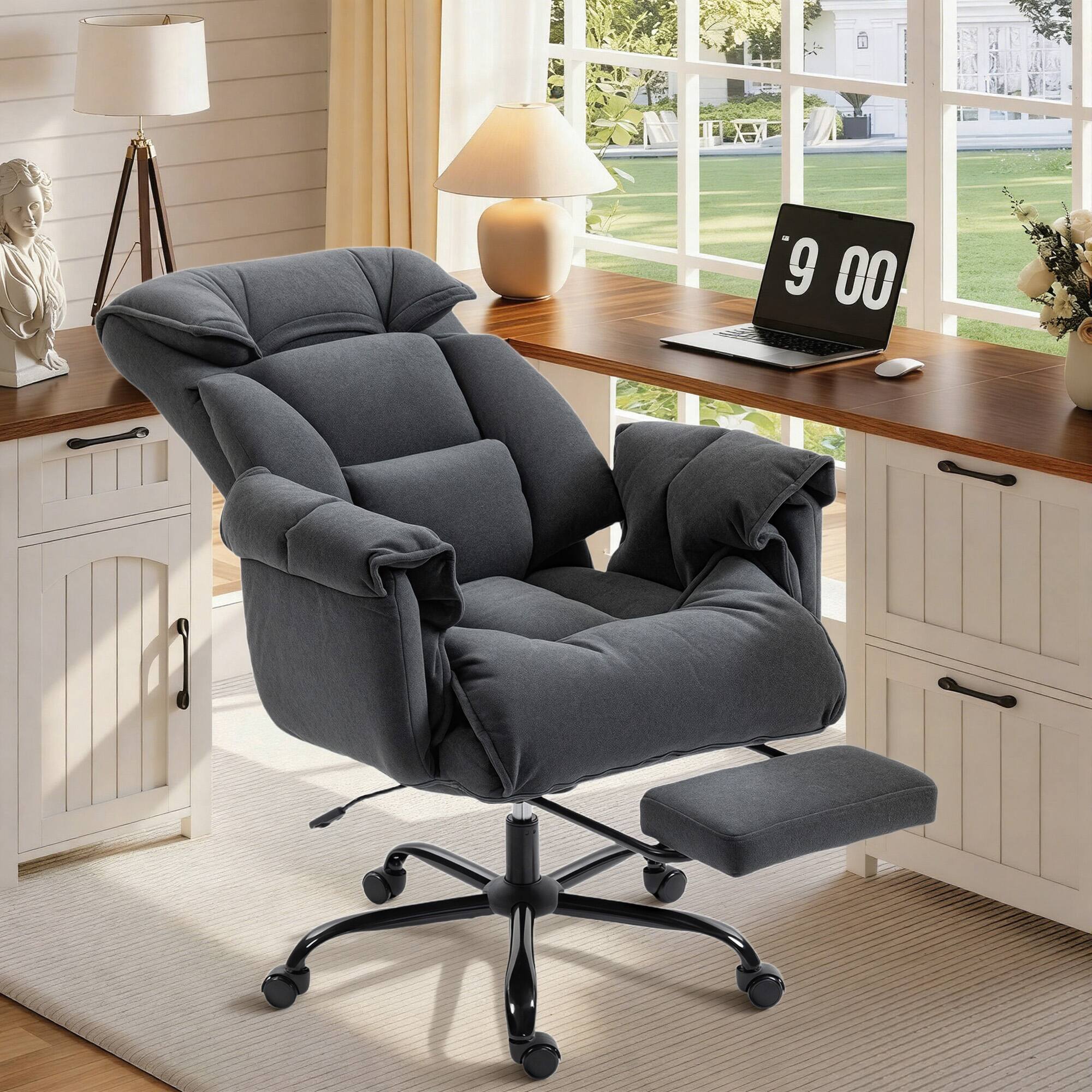 Alt View 1. Homcom - Back Office Chair, Reclining Desk Chair with Footrest, High Resilience Foam, Rolling Wheels - Dark Gray.