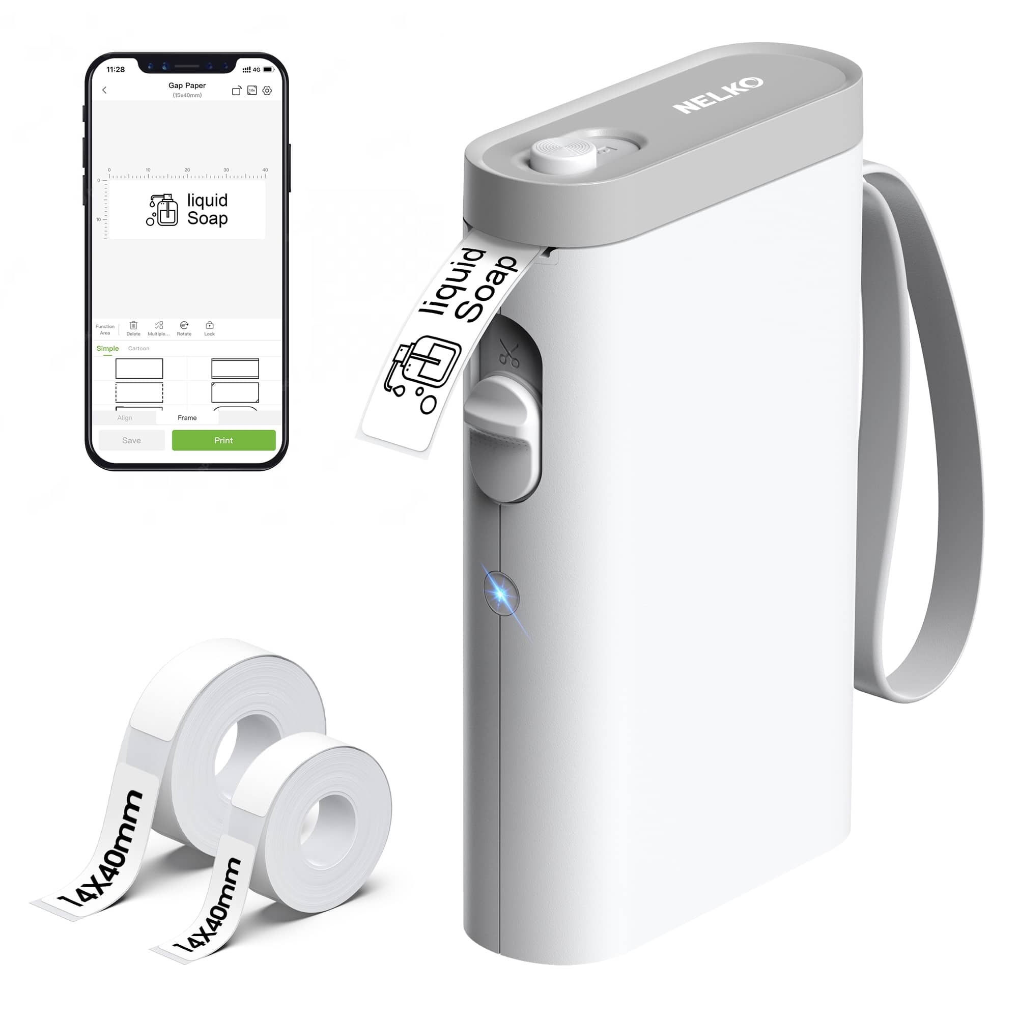 Nelko - P21 Bluetooth Thermal Label Printer + 14*40 100pcs roll + 14*40 180pcs roll - White