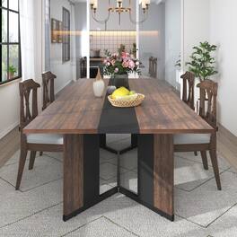 Espafurni - 71 Inch Modern Farmhouse Dining Table for 6 Waterproof Wood Top Adjustable Legs Metal Frame Kitchen Living Room - Brown
