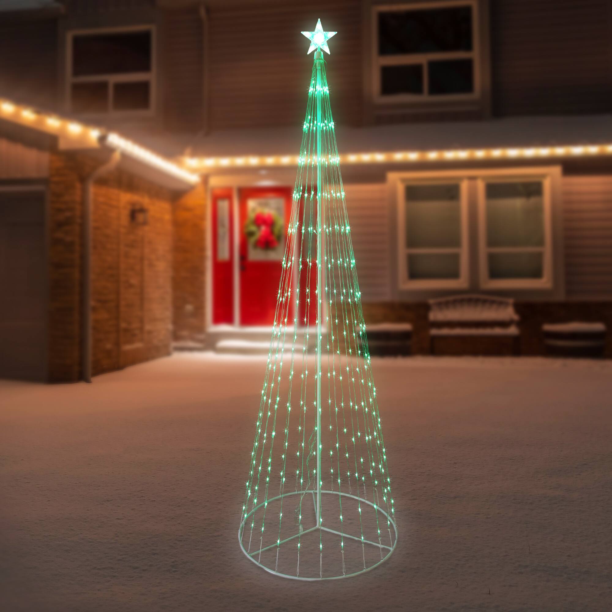 Front. Northlight - LED Lighted Show Cone Christmas Tree with Star Outdoor Decoration - 12' - Green - Green.