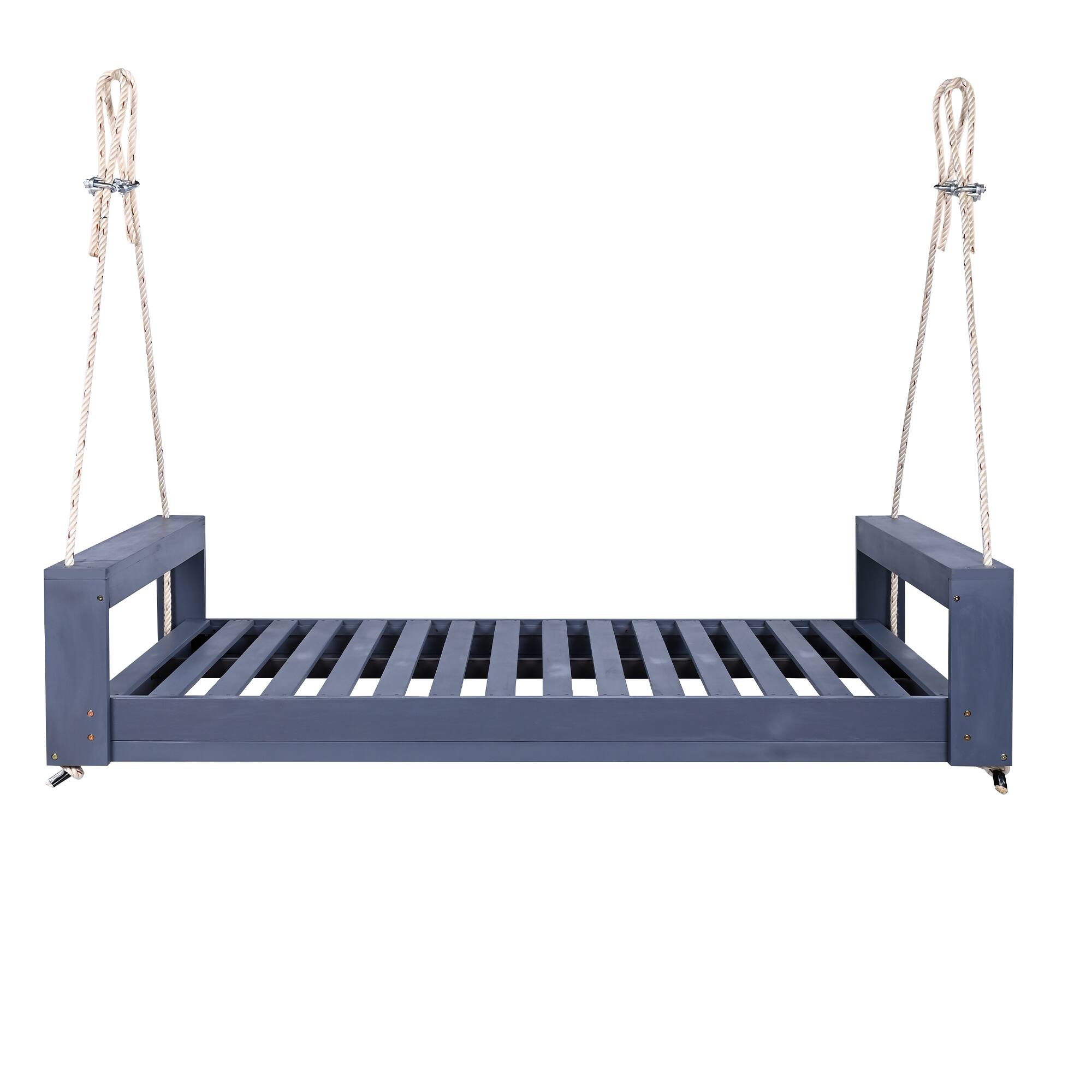 Alt View 5. GOODSILO - Twin Size Porch Swing Bed - Acacia Wood Swing Frame with Hemp Ropes for Garden & Backyard - Gray.