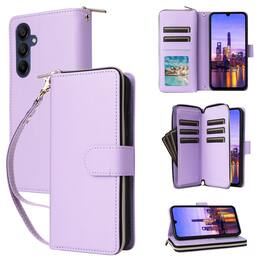 Dteck - Crossbody Wallet Case for Samsung Galaxy A16 5G, Shockproof Zipper Pocket PU Leather Folio Cover with 9 Card Slots - Purple