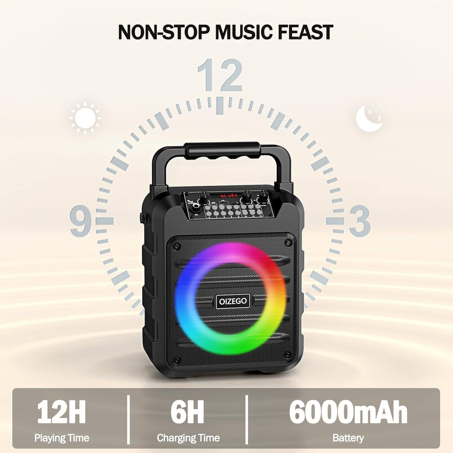 NON-STOP MUSIC FEAST

12H Playing Time  
6H Charging Time  
6000mAh Battery