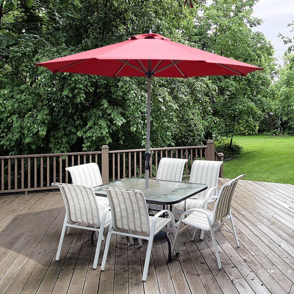 Angle. Mondawe - 9 Feet Patio Outdoor Market Umbrella with Aluminum Pole without Weight Base - Dark Red.