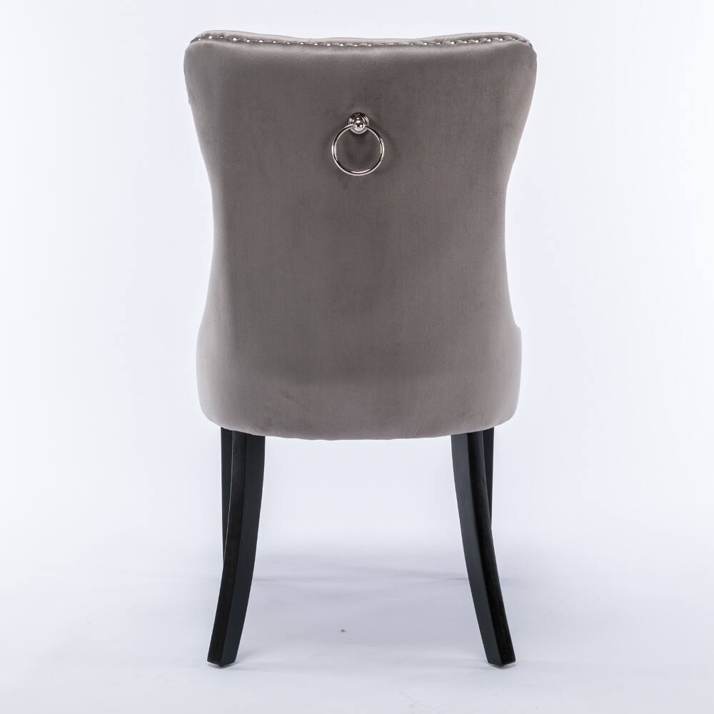 Alt View 2. Loheer - Loheer Gray Velvet Dining Chairs Set of 2 Tufted Solid Wood Upholstered Mid-Century Modern Seating with Nailhead Trim - Gray.