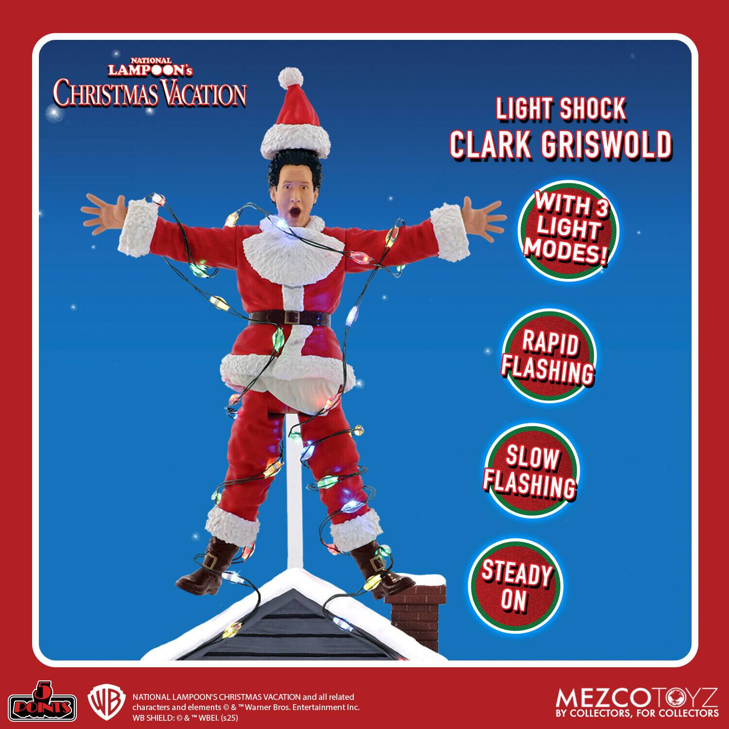 NATIONAL LAMPOON'S CHRISTMAS VACATION LIGHT SHOCK CLARK GRISWOLD WITH 3 LIGHT MODES! RAPID FLASHING SLOW FLASHING STEADY ON NATIONAL LAMPOON'S CHRISTMAS VACATION and all related characters and elements © "Warner Bros. Entertainment Inc. WB SHIELD: © "WBEL (125) MEZCOTOYZ BY COLLECTORS, FOR COLLECTORS
