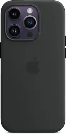 Front. Apple - Apple Silicone Case with MagSafe for iPhone 14 Pro - MPTE3ZM/A | Color: Black - Black.