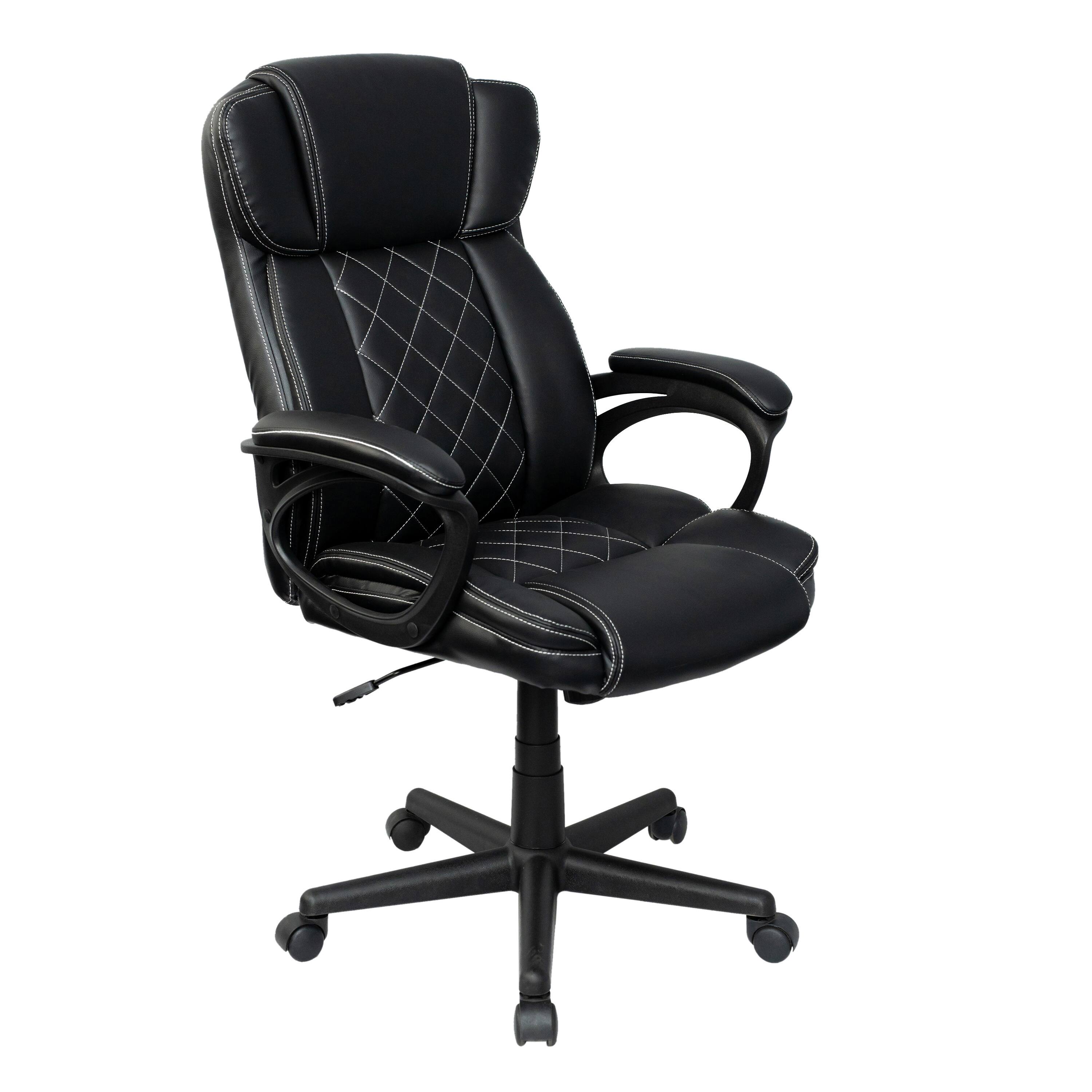 Left. Forest'nSky - Ergonomic High-Back Executive Chair, Black Faux Leather with Diamond Stitching & Lumbar Support - Black.