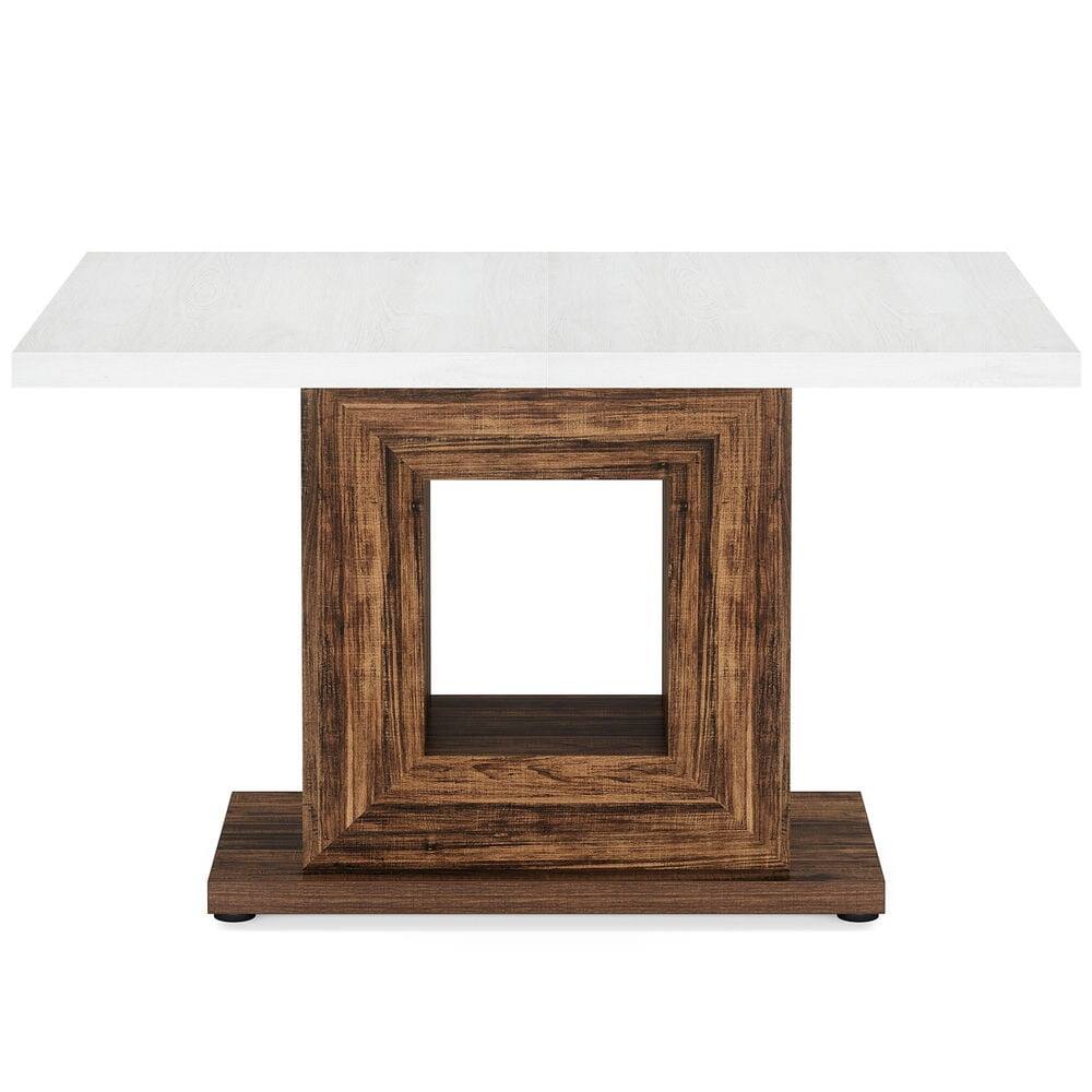 Back. Kadyn - Kadyn Dining Table, Living Room Table 47" Wooden, Farmhouse Kitchen Dinner Table for 4,Brown & White - White.