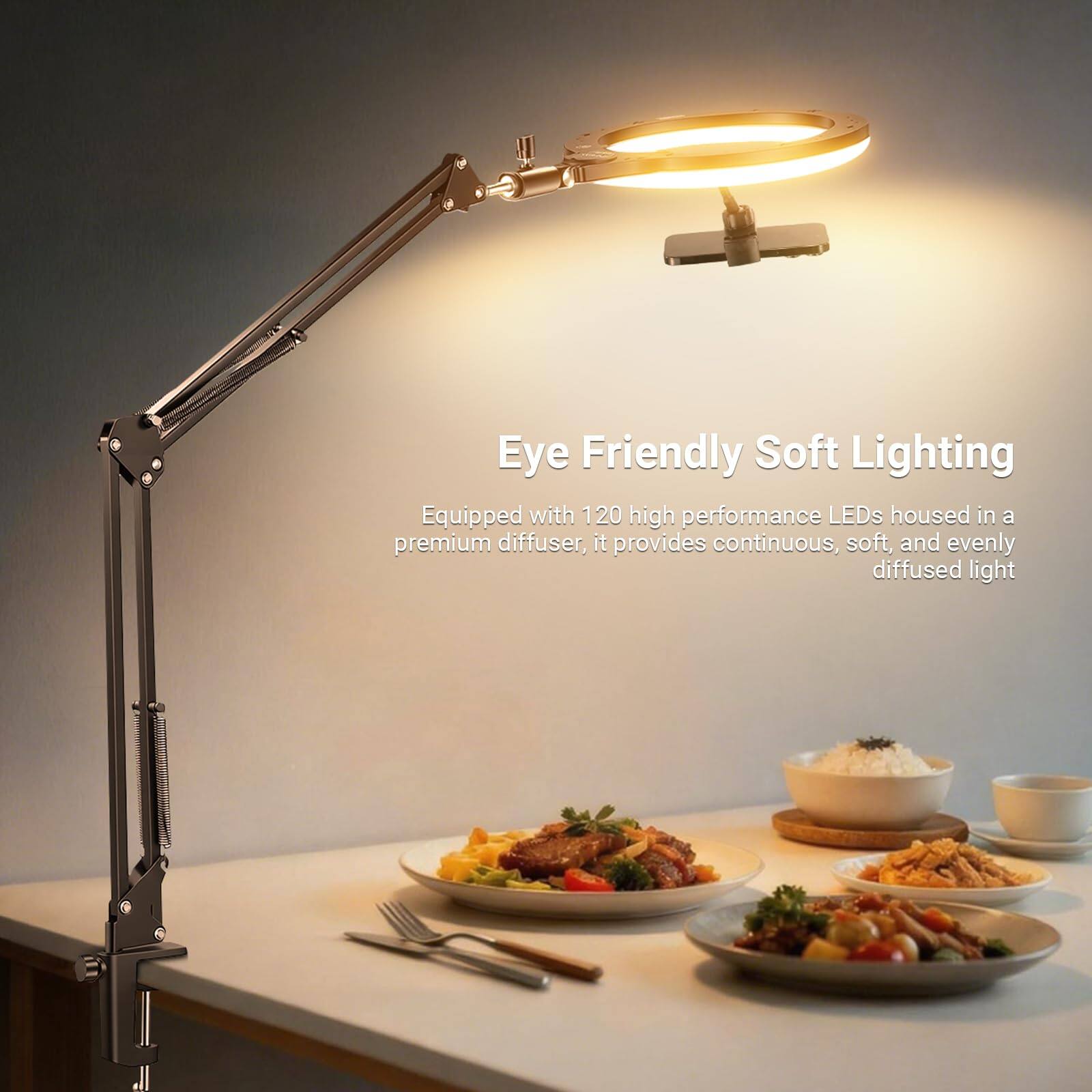 Eye Friendly Soft Lighting  
Equipped with 120 high performance LEDs housed in a premium diffuser, it provides continuous, soft, and evenly diffused light