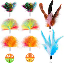 Pawtners - 10-Pack Ambush Feather Replacements for 4-in-1 Interactive Cat Toy – Rechargeable Indoor Kitten Accessories - Coloured