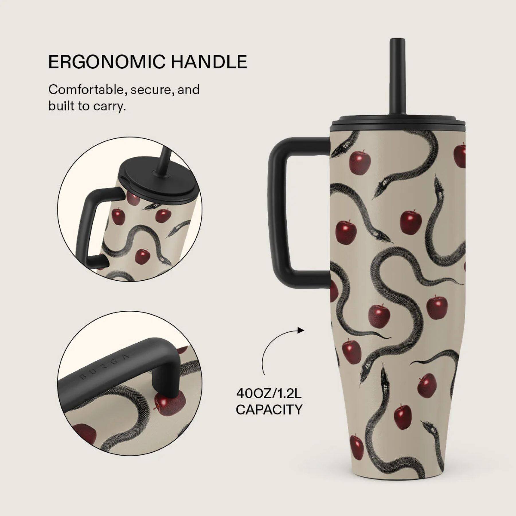 ERGONOMIC HANDLE  
Comfortable, secure, and built to carry.  

BURGA  
400OZ/1.2L CAPACITY