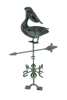 Zeckos - Verdigris Patina Metal Pelican Weather Vane with Roof Mount - Green