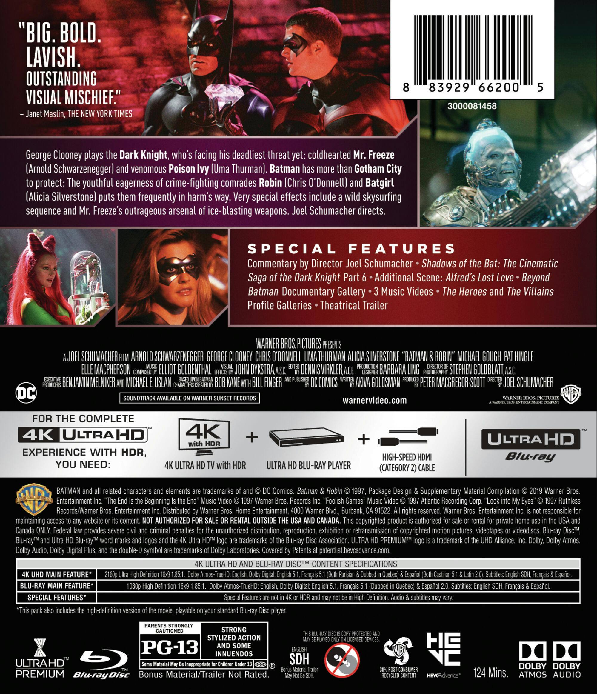 Back. Batman & Robin   - 4K Blu-Ray.