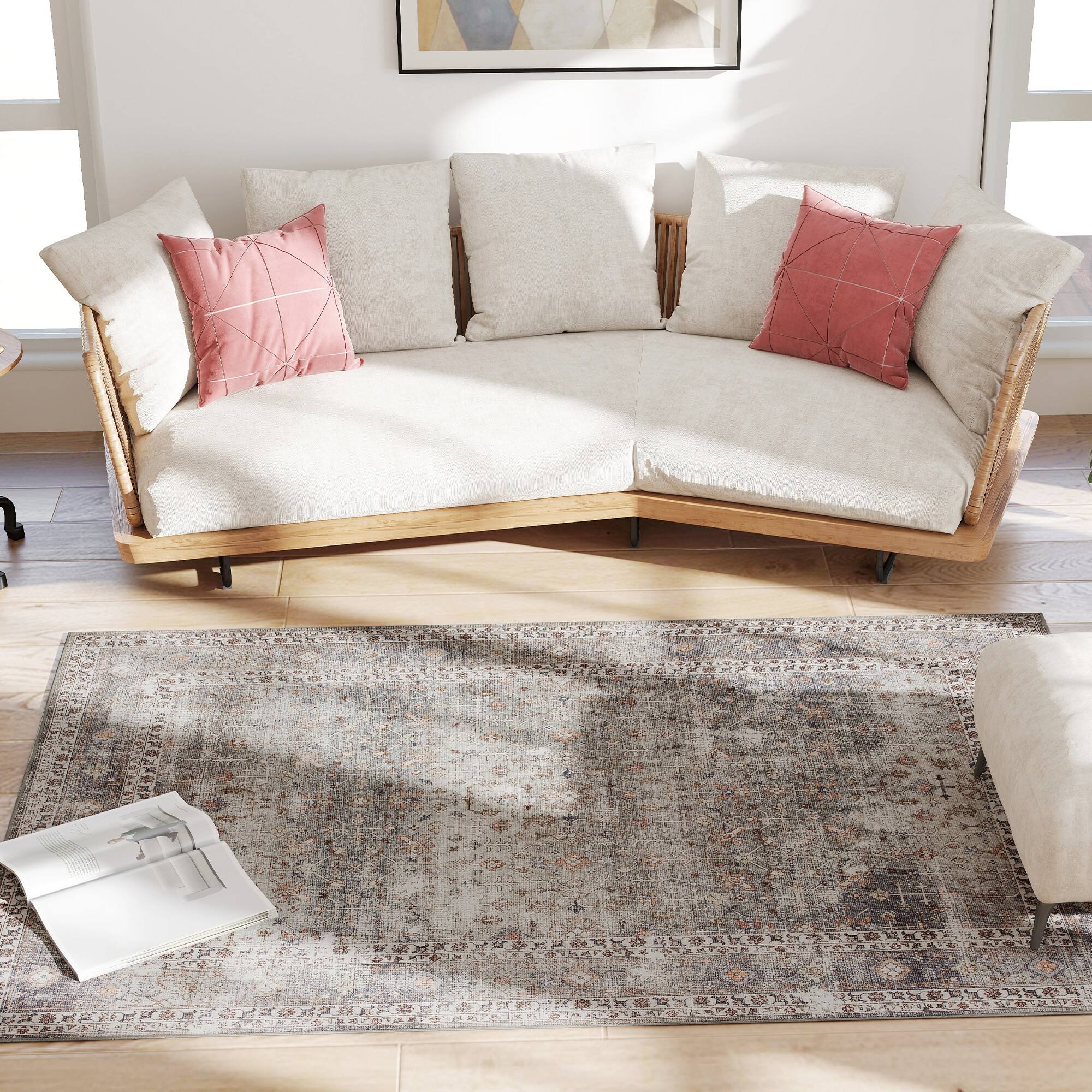 Alt View 7. Homcom - Area Rug 4x6, Machine Washable Non-Slip Traditional Floor Cover, Dark Mixed-Brown - Dark Mixed Brown.