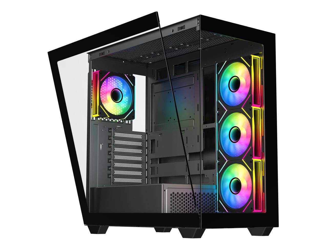 Back. DIYPC - DIYPC ARGB-N6-BK Black ATX Case w/ Tempered Glass & 4 ARGB Fans - Black.
