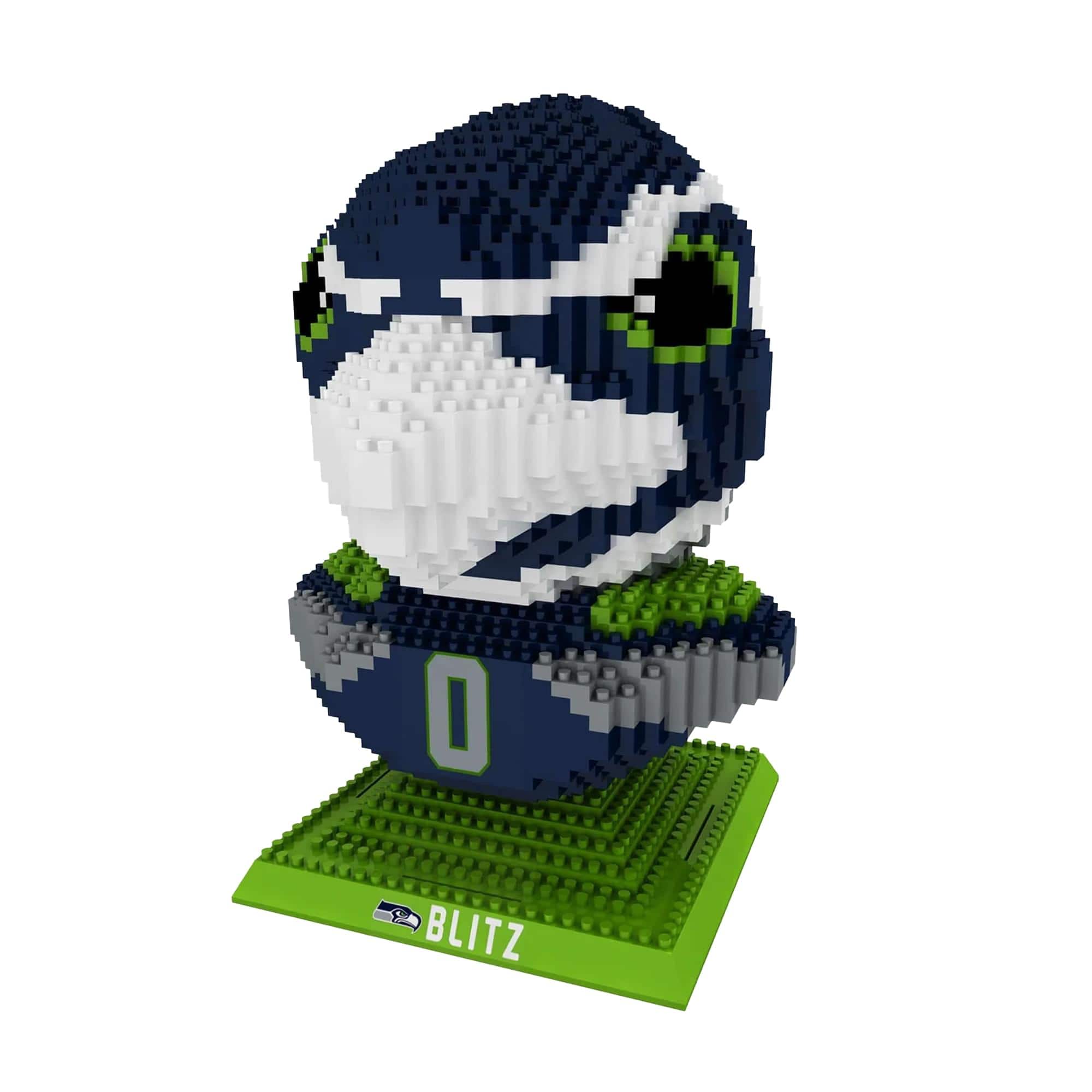 Forever Collectibles - Seattle Seahawks NFL BRXLZ Mascot Bust 1557-Piece Building Block Set - Blue