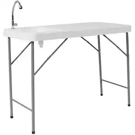 Emma + Oliver - 4-Foot Portable Fish Cleaning Table / Outdoor Camping Table and Sink - Granite White