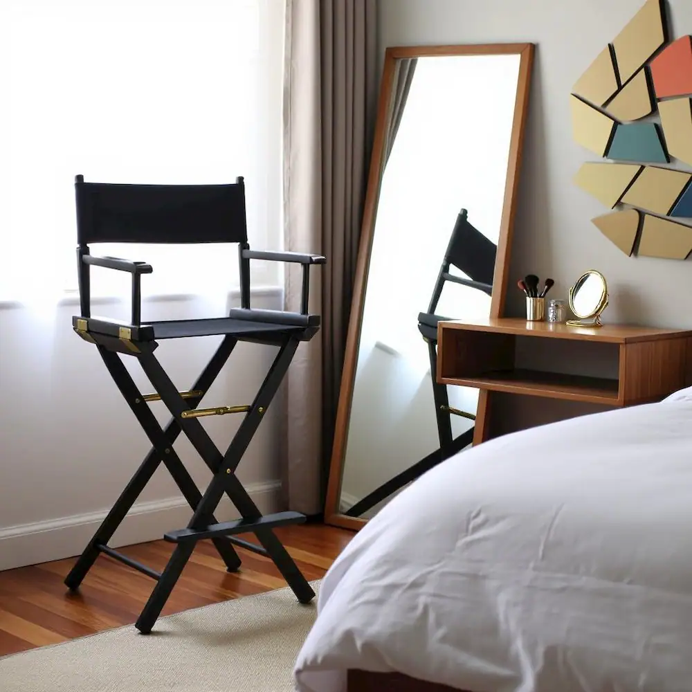 Alt View 3. FurniFact - Black Canvas Director Chair with Solid Hardwood Frame - Black Frame/Black Canvas.