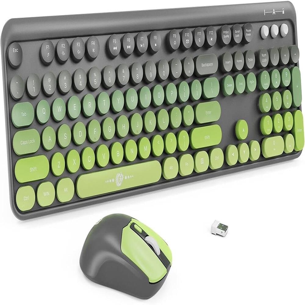 MOSZAR LLC - Wireless Keyboard and Mouse Combo - 2.4G Full-Sized Cute Colorful - BLACK, GREEN
