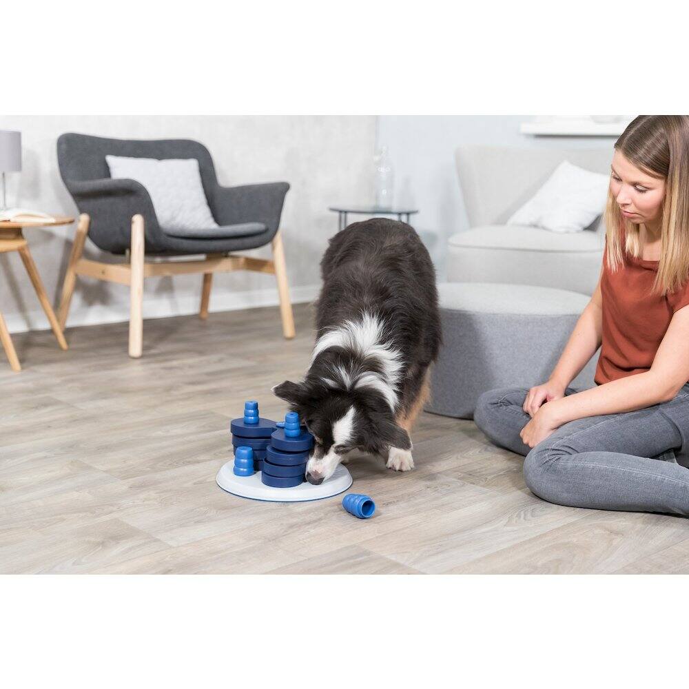 Left. TRIXIE - Dog Activity Flower Strategy Game, Level 3, Advanced Dog Puzzle Toy - White/Blue.
