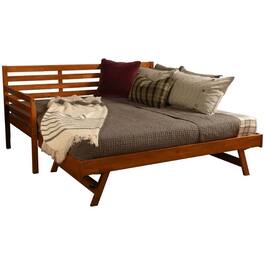 Hivvago - Solid Wood Day Bed Frame with Pull-out Pop Up Trundle Bed - Brown