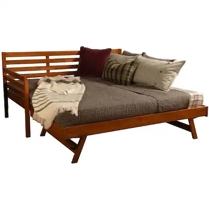 Front. Hivvago - Hivvago Solid Wood Day Bed Frame with Pull-out Pop Up Trundle Bed - Brown.